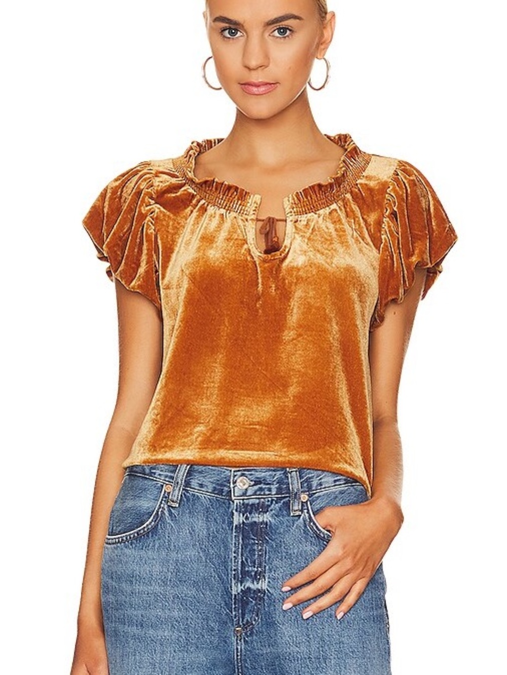 Free people terse velvet puff sleeve top